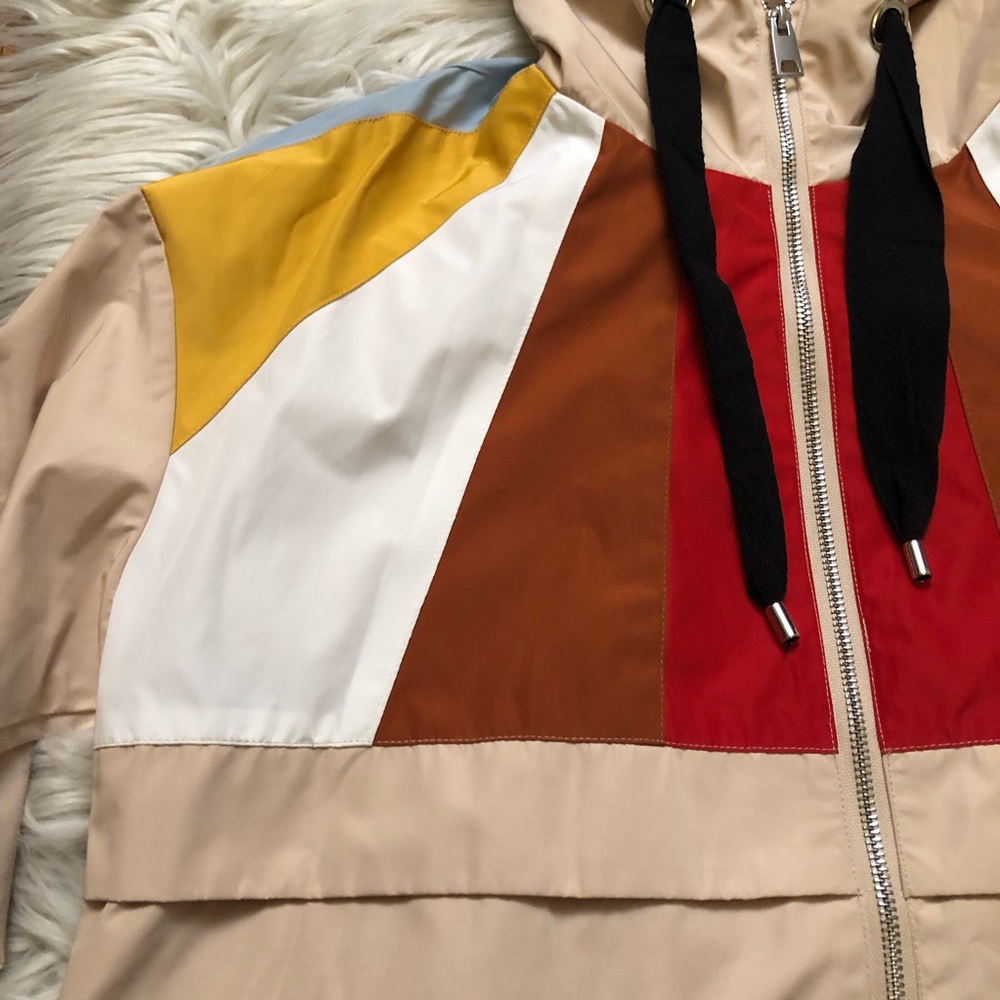 Maje Banela Colorblock Hooded Zip Up Beige Windbreaker Jacket size 38 (8 US) - Picture 5 of 14